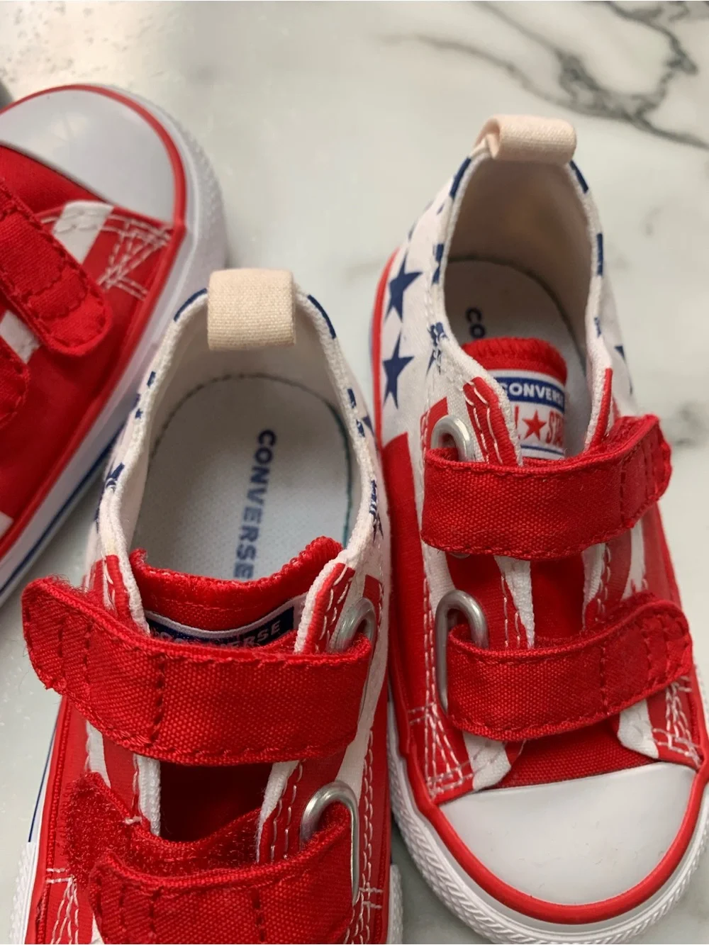 Converse TWINS Infants Kids Red, White & Blue Star Sneakers size 6 4th of july